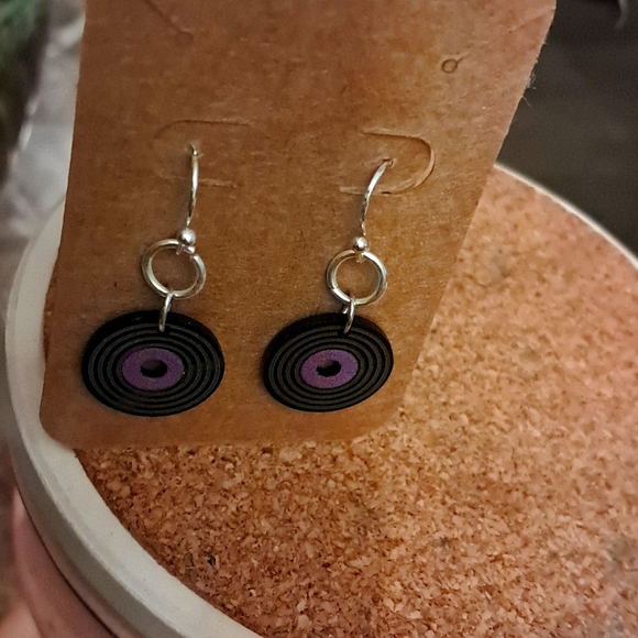 Hand Crafted Jewelry - Hand crafted purple record earrings NWT